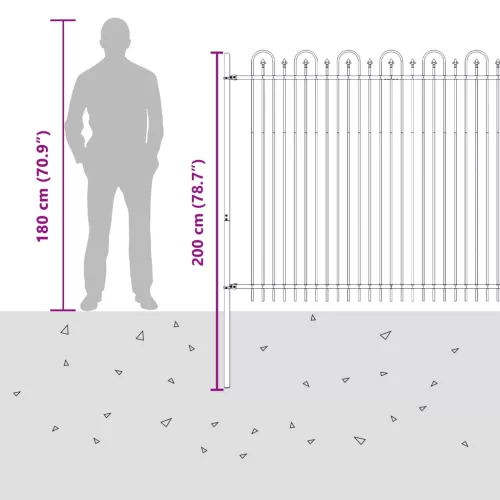  Tüske Íves Kerítés Fekete 200 x 200 cm Porszórt acél