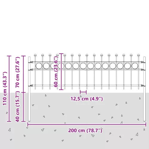 Gyűrűs Kerítés Fekete 200 x 130 cm Porszórt acél