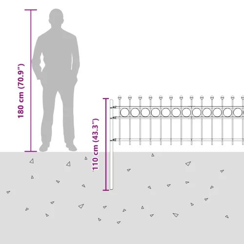  Gyűrűs Kerítés Fekete 200 x 130 cm Porszórt acél