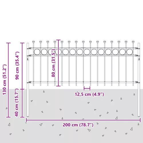  Gyűrűs Kerítés Fekete 200 x 130 cm Porszórt acél
