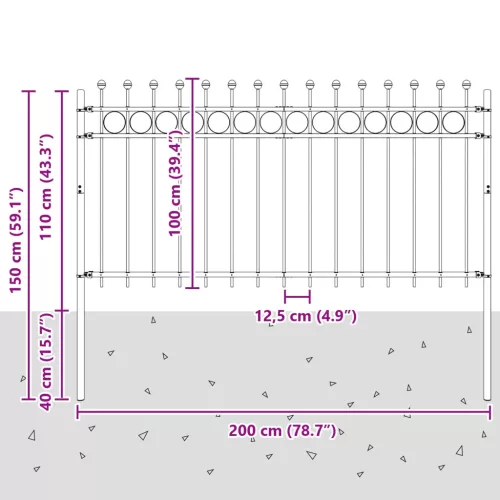  Gyűrűs Kerítés Fekete 200 x 150 cm Porszórt acél