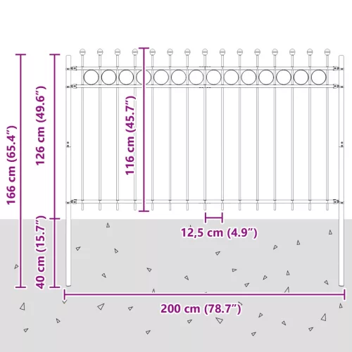  Gyűrűs Kerítés Fekete 200 x 130 cm Porszórt acél