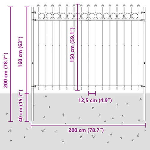  Gyűrűs Kerítés Fekete 200 x 200 cm Porszórt acél