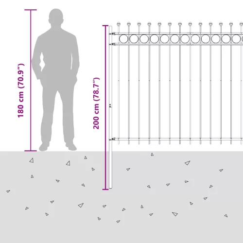  Gyűrűs Kerítés Fekete 200 x 200 cm Porszórt acél