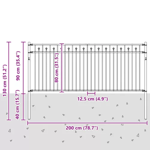  Tüske Kerítés Fekete 200 x 130 cm Porszórt acél