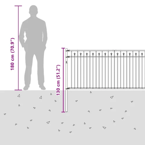  Tüske Kerítés Fekete 200 x 130 cm Porszórt acél