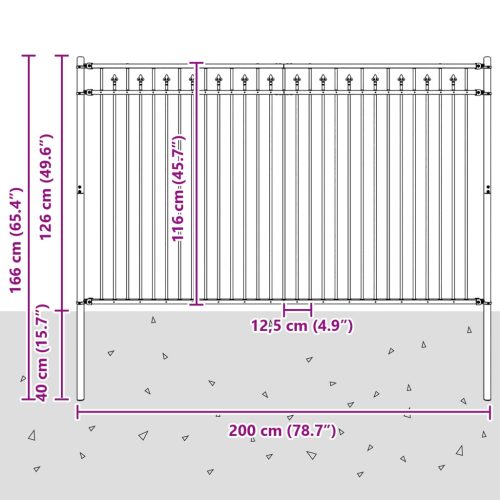  Tüske Kerítés Fekete 200 x 166 cm Porszórt acél
