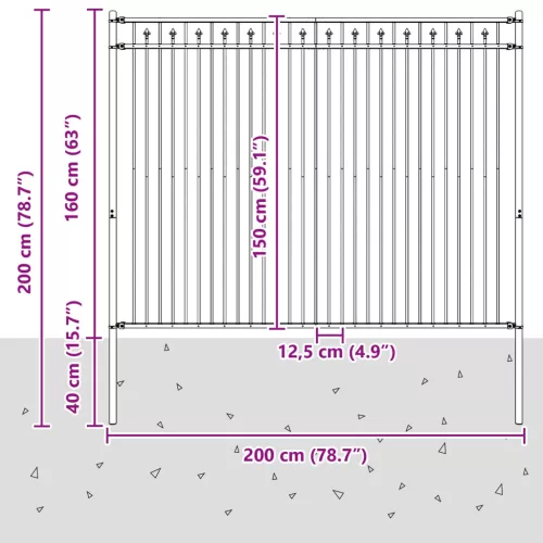  Tüske Kerítés Fekete 200 x 200 cm Porszórt acél