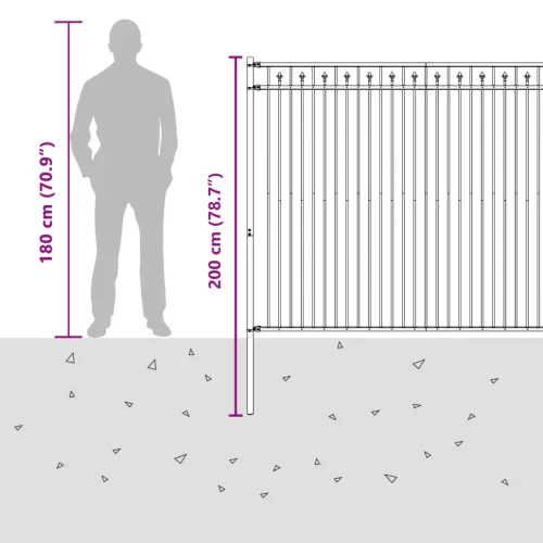  Tüske Kerítés Fekete 200 x 200 cm Porszórt acél