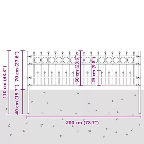  Tüskés gyűrűs kerítés Fekete 200 x 130 cm Porszórt acél