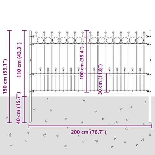  Tüskés gyűrűs kerítés Fekete 200 x 150 cm Porszórt acél