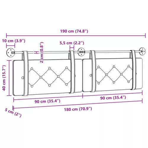 Fali Fejtámla Fényes Barna 190 x 55 x 5 cm Antik PU