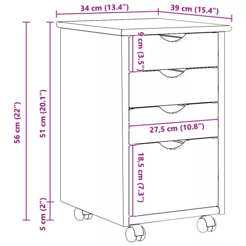  Görgős szekrény kerékkel Barna 34 x 39 x 56 cm Tömör fenyő