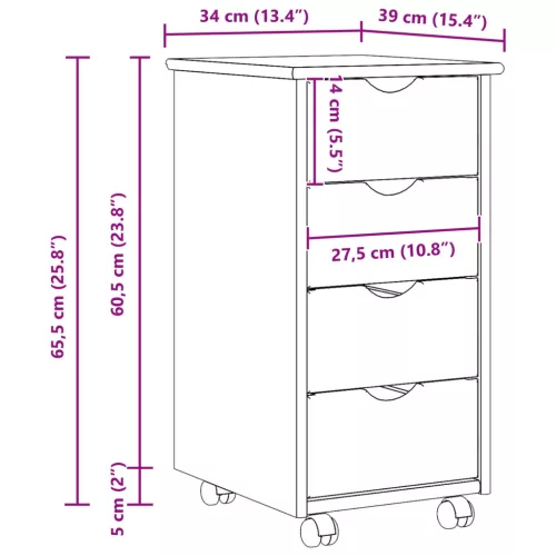  Görgős szekrény kerékkel Barna 65,5 x 34 x 39 cm Tömör fenyőfa