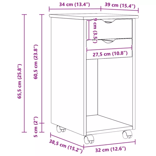 Görgős szekrény kerékkel Barna 34 x 39 x 65,5 cm Tömör fenyő