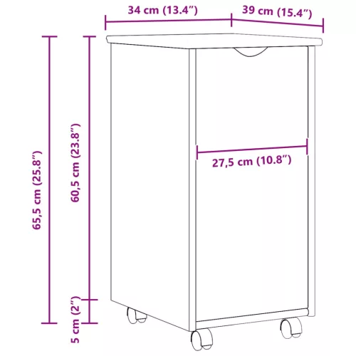  Görgős szekrény kerékkel Barna 34 x 39 x 65,5 cm Tömör fenyőfa