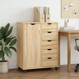    Görgős szekrény kerékkel Barna 63,5 x 39 x 79 cm Tömör fenyőfa