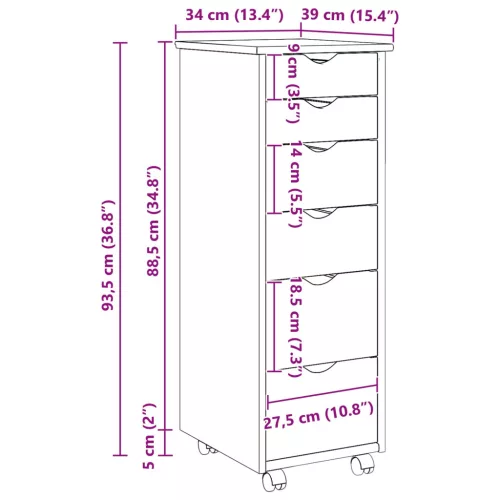  Görgős szekrény kerékkel Barna 34 x 39 x 93,5 cm Tömör fenyőfa