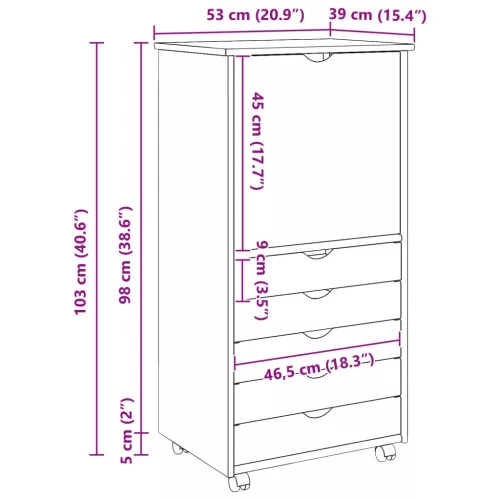  Görgős szekrény kerékkel Barna 53 x 39 x 103 cm Tömör fenyőfa