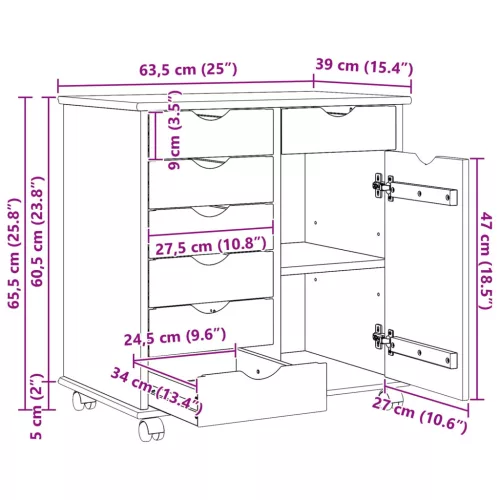  Görgős szekrény Barna 63,5 x 39 x 65,5 cm Tömör fenyőfa