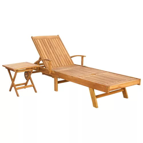  Napozóágy asztallal 2 pcs Barna 40 x 40 x 40 cm Tömör Teakfa