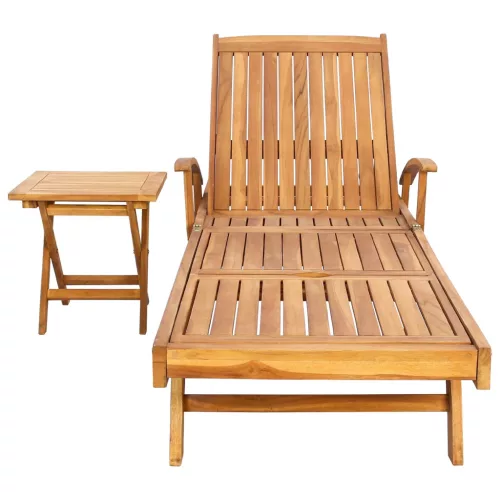  Napozóágy asztallal 2 pcs Barna 40 x 40 x 40 cm Tömör Teakfa