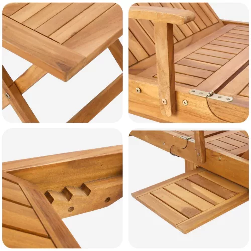  Napozóágy asztallal 2 pcs Barna 40 x 40 x 40 cm Tömör Teakfa