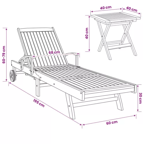  Napozóágy asztallal 2 pcs Barna 40 x 40 x 40 cm Tömör Teakfa
