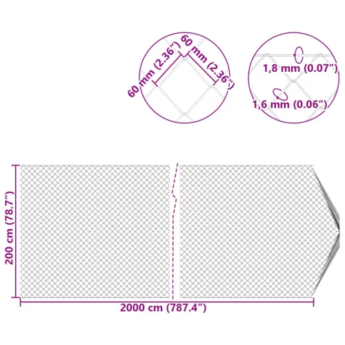  Láncszem Kerítés Horganyzott 2 x 20 m Üveg