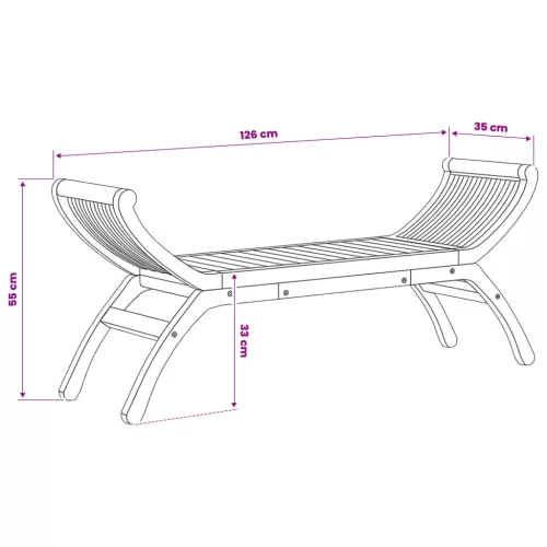  Kerti pad 2-Ülőhelyek száma 126 cm Tömör Teakfa Természetes