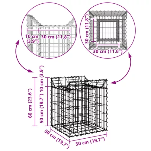  Gabion emelt ágy Ezüst 50 x 50 x 60 cm Horganyzott acél