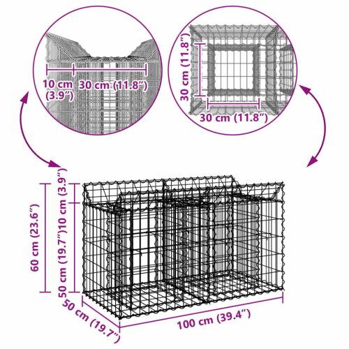  Gabion emelt ágy Ezüst 100 x 50 x 60 cm Horganyzott acél