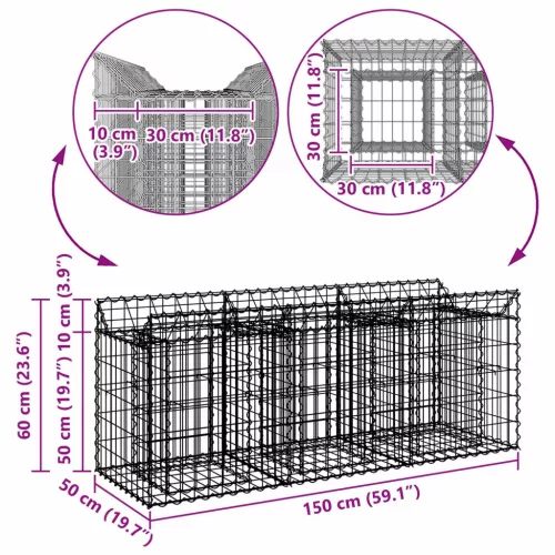  Gabion emelt ágy Ezüst 150 x 50 x 60 cm Horganyzott acél