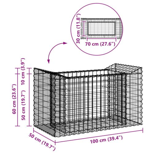  Gabion emelt ágy Ezüst 50 x 100 x 60 cm Horganyzott acél