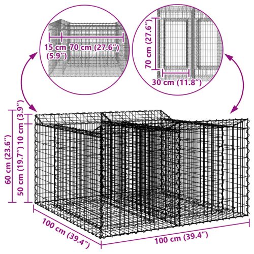  Gabion emelt ágy Ezüst 100 x 100 x 60 cm Horganyzott acél