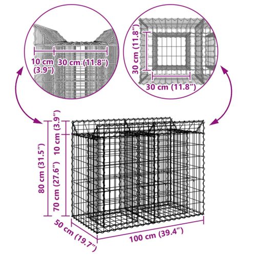  Gabion emelt ágy Ezüst 100 x 50 x 80 cm Horganyzott acél