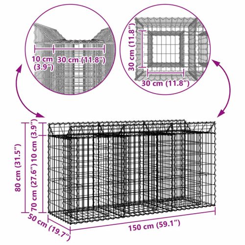  Gabion emelt ágy Ezüst 150 x 50 x 80 cm Horganyzott acél