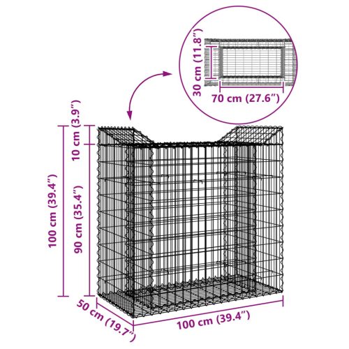  Gabion emelt ágy Ezüst 50 x 100 x 100 cm Horganyzott acél