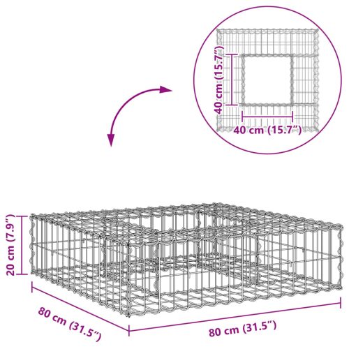  Gabion emelt ágy Ezüst 80 x 80 x 20 cm Horganyzott acél