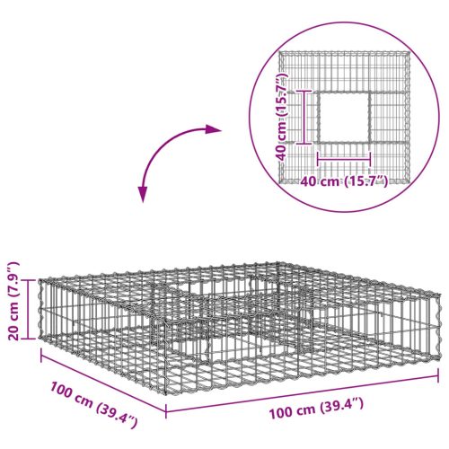  Gabion emelt ágy Ezüst 100 x 100 x 20 cm Horganyzott acél
