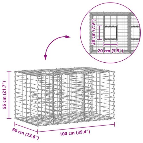 Gabion emelt ágy Ezüst 100 x 60 x 55 cm Horganyzott acél