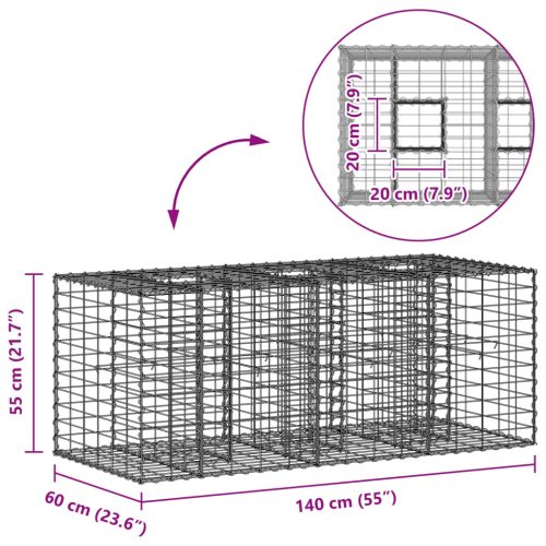  Gabion emelt ágy Ezüst 140 x 60 x 55 cm Horganyzott acél