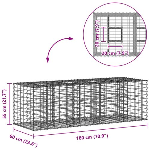  Gabion emelt ágy Ezüst 180 x 60 x 55 cm Horganyzott acél