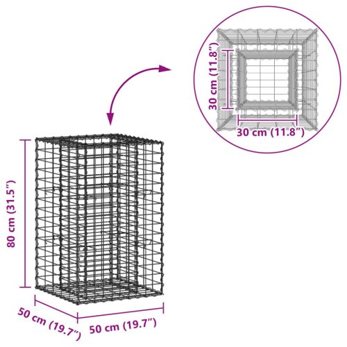  Gabion emelt ágy Ezüst 50 x 50 x 80 cm Horganyzott acél