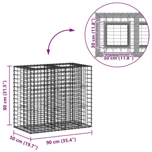  Gabion emelt ágy Ezüst 90 x 50 x 80 cm Horganyzott acél