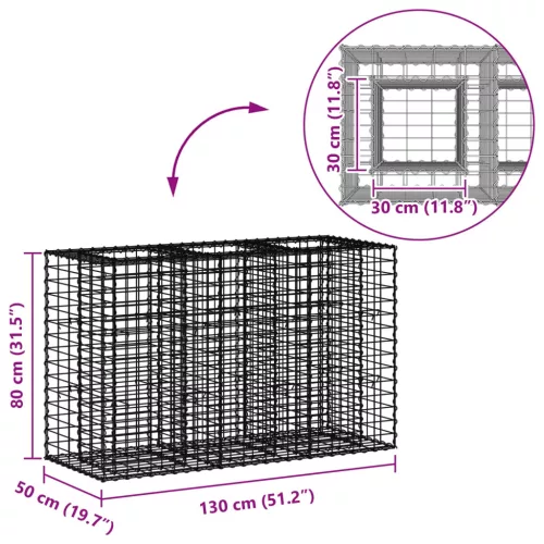  Gabion emelt ágy Ezüst 130 x 50 x 80 cm Horganyzott acél