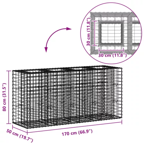  Gabion emelt ágy Ezüst 170 x 50 x 80 cm Horganyzott acél