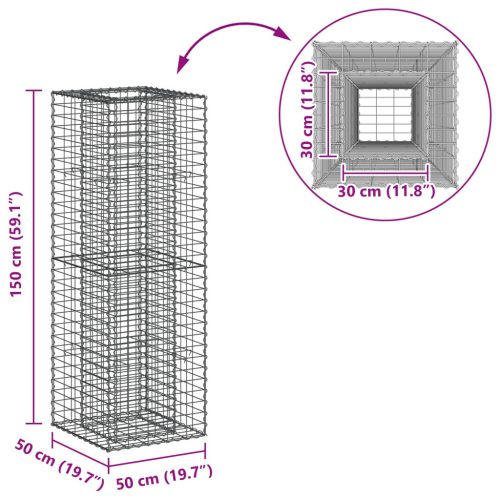  Gabion emelt ágy Ezüst 50 x 50 x 150 cm Horganyzott acél