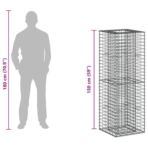  Gabion emelt ágy Ezüst 50 x 50 x 150 cm Horganyzott acél