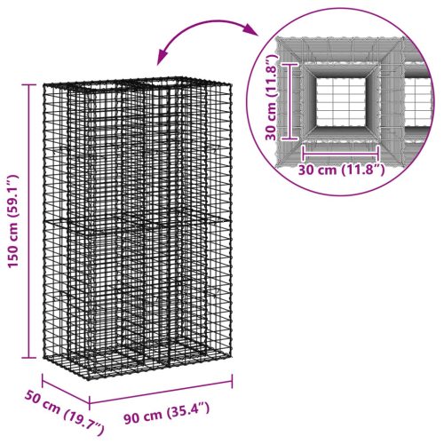  Gabion emelt ágy Ezüst 90 x 50 x 150 cm Horganyzott acél